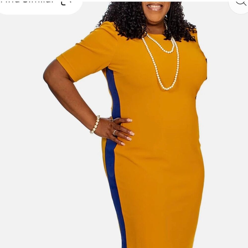 Kasper Crepe Colorblock Sheath Mustard Yellow Dress Women’s Size 2XL
